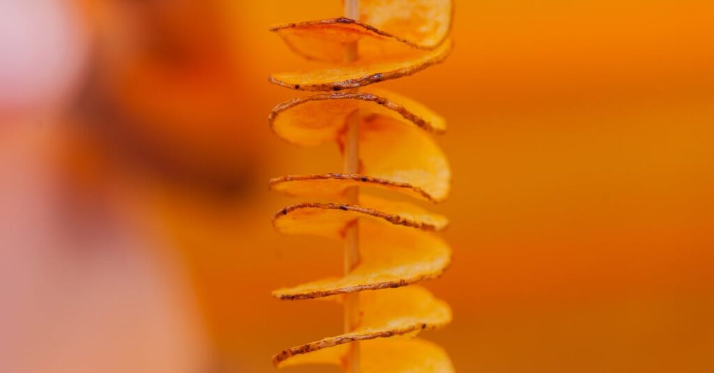 札幌雪まつりの屋台で販売されるカリカリ衣の揚げいもが並ぶ様子